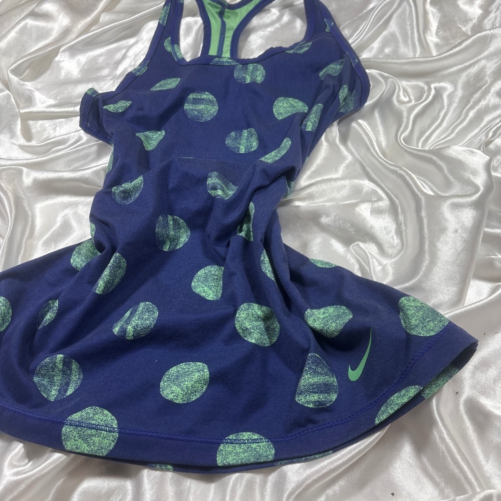 y2k Nike Tennis Tank Top Navy Blue Excellent Polka Dot Racerback Dri-Fit - Picture 3 of 5